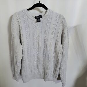 Vintage Tosani Canada Men's Cable Knit 100 % Cotton Sweater - Gray, Size M